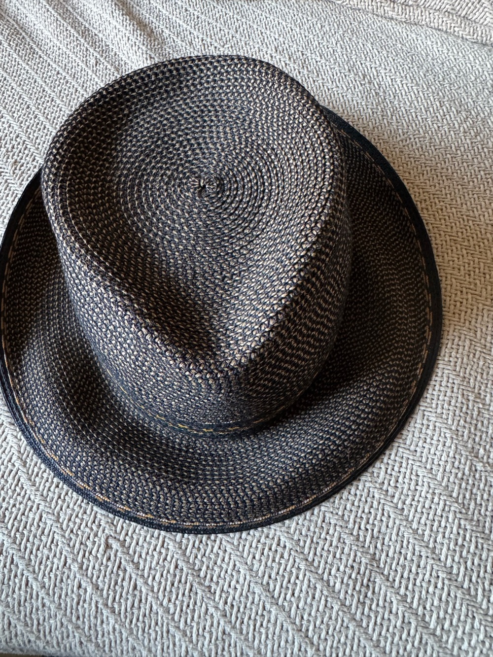 Eric Javits Black Woven Straw Fedora Hat, black with gold - Picture 1 of 8